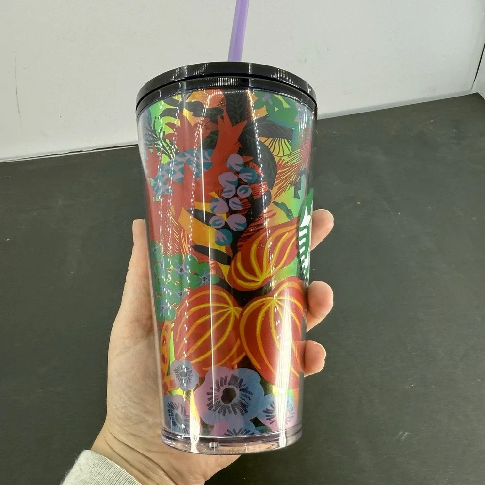Starbucks 2022 Forest Dream Orange Aqua Terra Floral 16 oz Tumbler Cold Cup - Picture 6 of 7